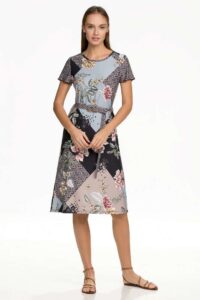 VISCOSE DRESS PRINTED SHORT SLEEVE WITH LEAVES DESIGN