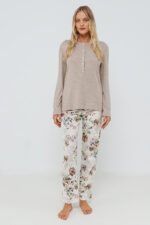 ΓΥΝΑΙΚΕΙΑ ΠΥΤΖΑΜΑ ΜΟΝΟΧΡΩΜΗ ΜΕ ΚΟΥΜΠΙΑ ΚΑΙ ΦΛΟΡΑΛ ΠΑΝΤΕΛΟΝΙ