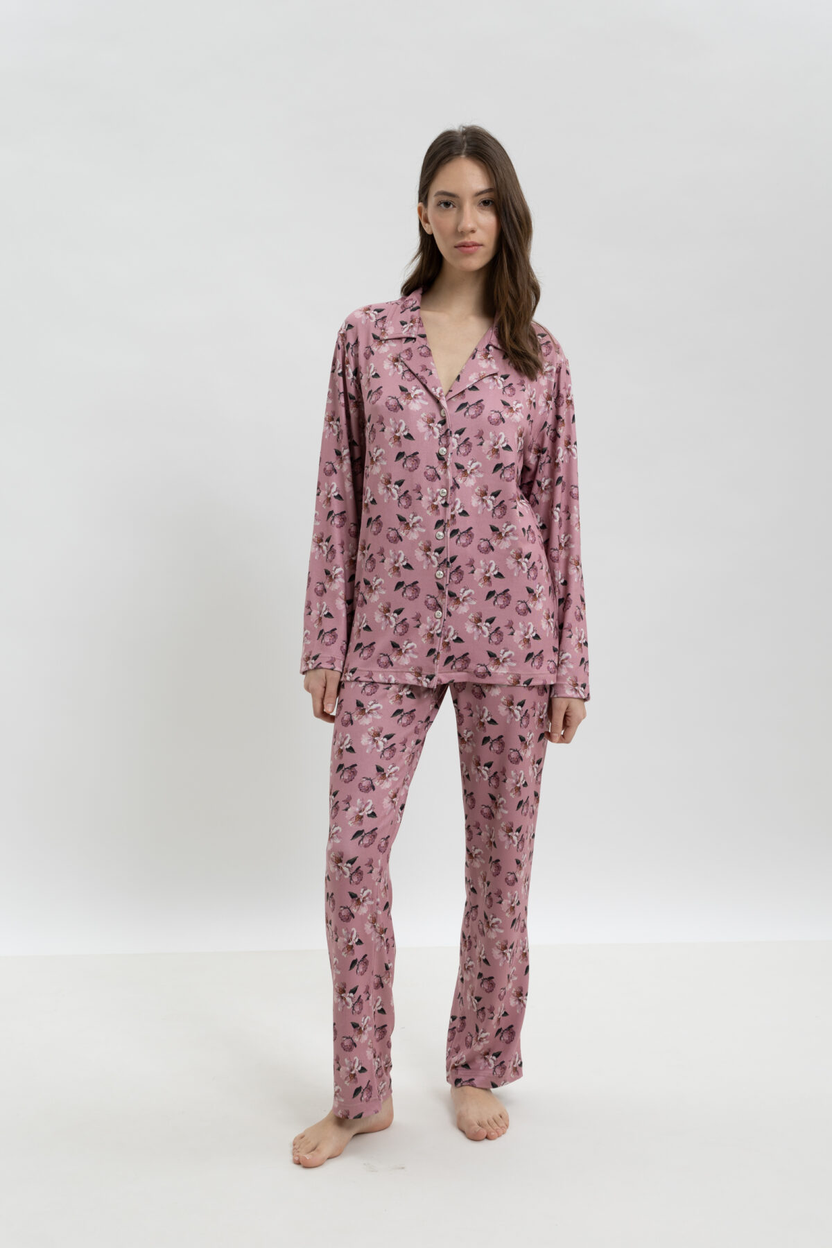 ΓΥΝΑΙΚΕΙΟ ΣΕΤ ΠΥΤΖΑΜΑΣ ME FLORAL PRINT ΚΑΙ ΚΟΥΜΠΙΑ - Image 1