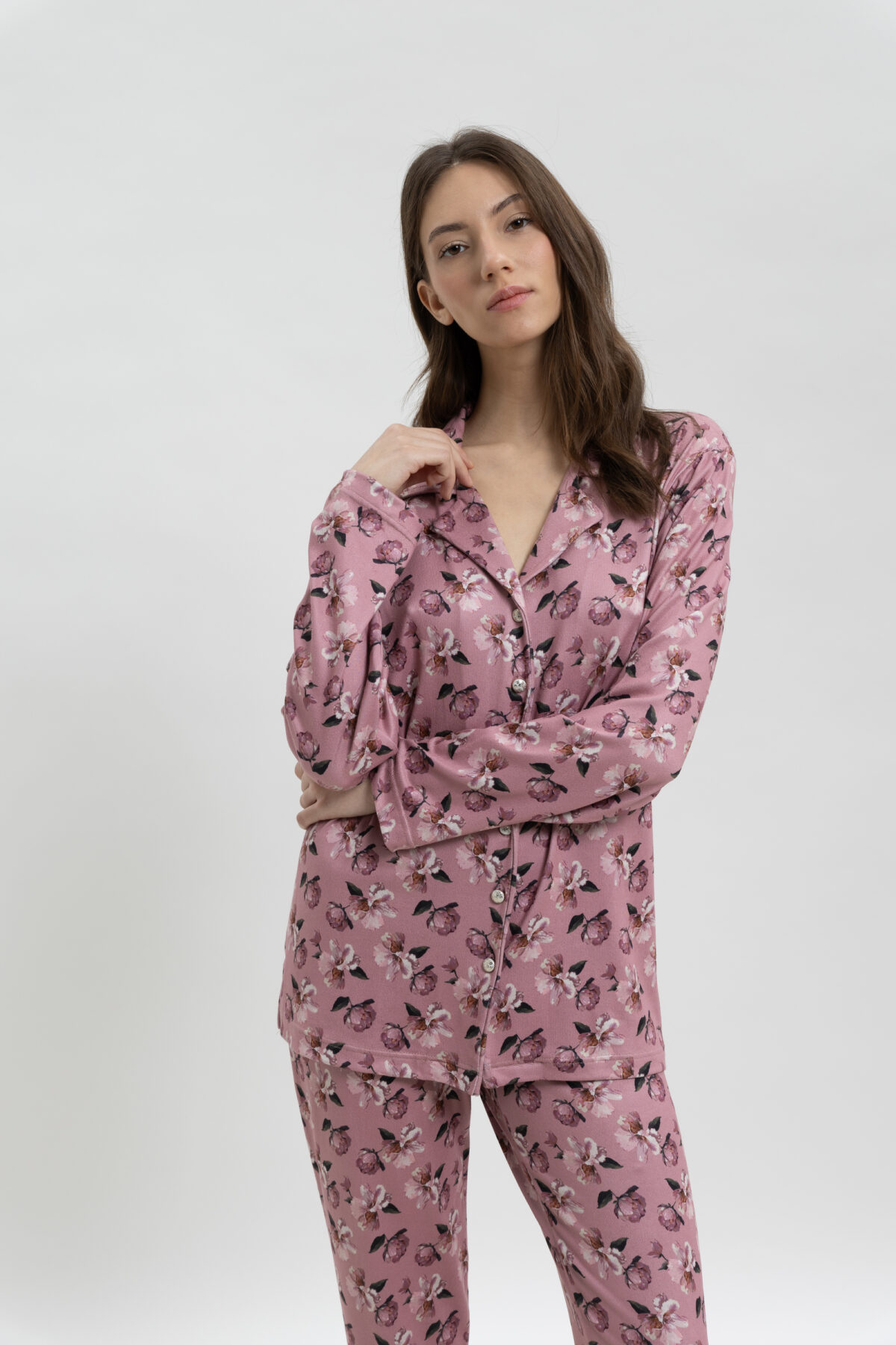 ΓΥΝΑΙΚΕΙΟ ΣΕΤ ΠΥΤΖΑΜΑΣ ME FLORAL PRINT ΚΑΙ ΚΟΥΜΠΙΑ - Image 3