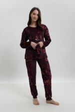 ΓΥΝΑΙΚΕΙΑ ΠΥΤΖΑΜΑ ΒΕΛΟΥΤΕ ΣΕΤ ΜΕ ABSTRACT LINE PRINT ΚΑΙ ΜΑΣΚΑ ΥΠΝΟΥ